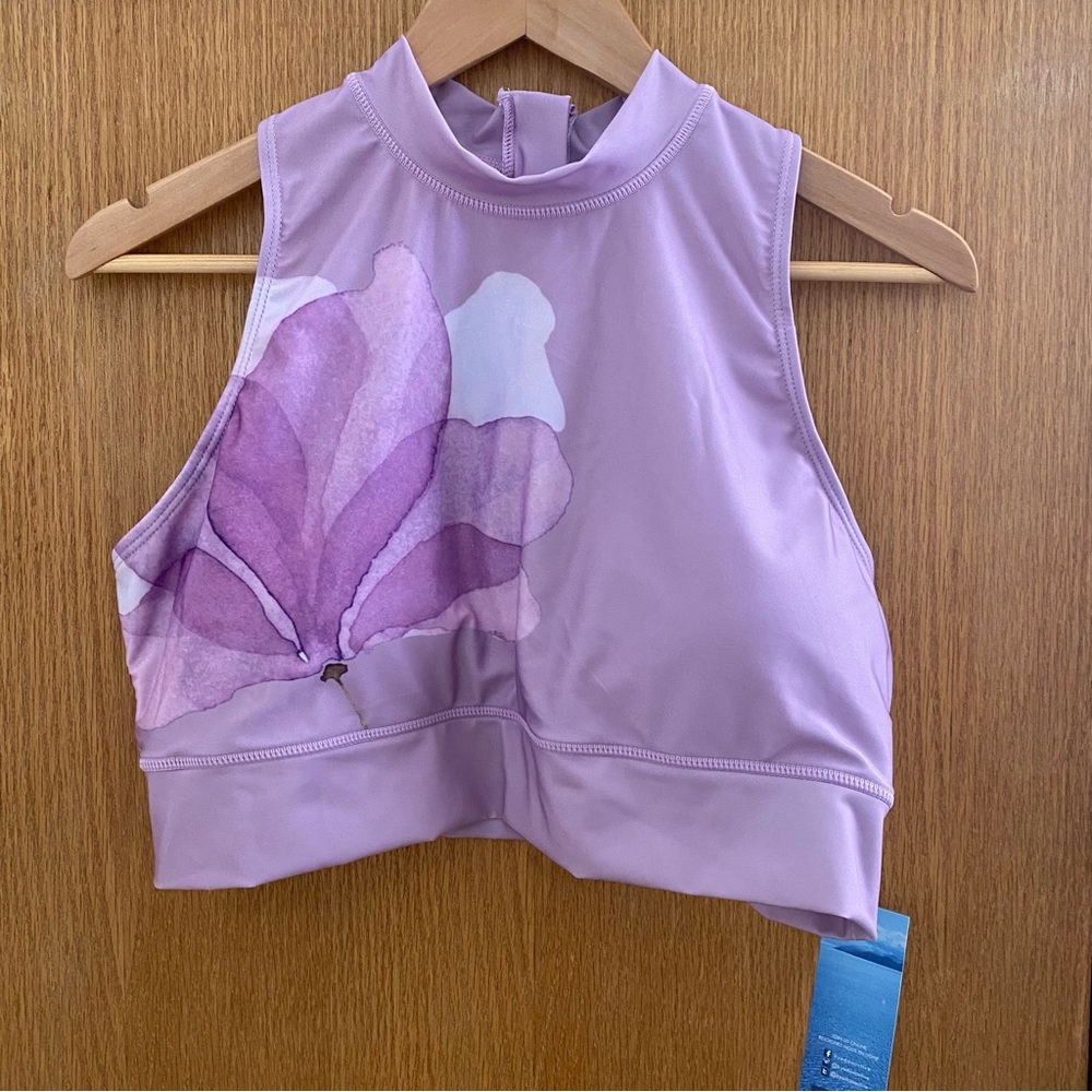 KYODAN • NEW! High Neck Zip Back Floral Swimsuit Top UPF 40 - Pastel Purple - Picture 3 of 16